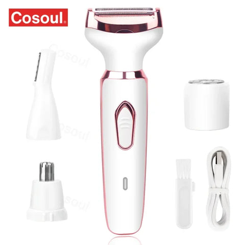 4-in-1 Electric Razor for Women - Painless Body Hair Trimmer for Armpit Bikini Arm Leg & Face - 4in1