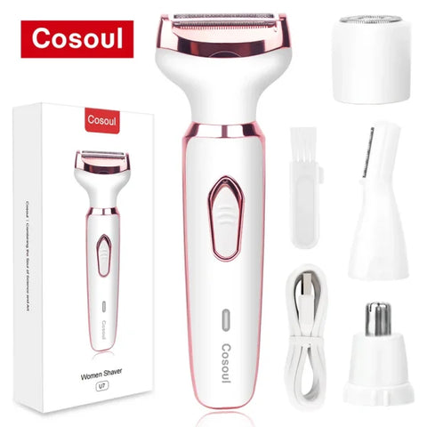 4-in-1 Electric Razor for Women - Painless Body Hair Trimmer for Armpit Bikini Arm Leg & Face - 4in1