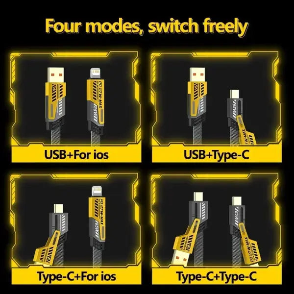 4 in 1 Mecha Fast Charging Data Cable Cord PD 27W For iPhone 15 Samsung Xiaomi 65W USB Type C Multi Port Quick Charge