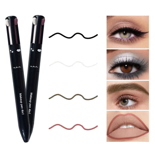 4-in-1 Multi-Functional Lip Liner, Eyeliner, and Eyebrow Pencil Set – 4-Color Collection - Himpall