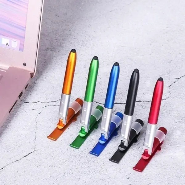 4 In 1 Multifunction Ballpoint Pen with LED Light Fold Phone Holder Night Read Writing Pencil Office School Student
