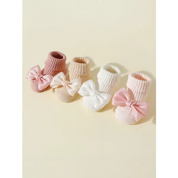 4 Pairs Toddler Ankle Socks – Soft Cotton Bow Socks for Baby Girls Anti-Slip 0–24 Months
