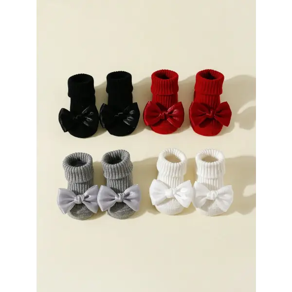 4 Pairs Toddler Ankle Socks – Soft Cotton Bow Socks for Baby Girls Anti-Slip 0–24 Months - SU027-4qfdlj2 / 6-12m