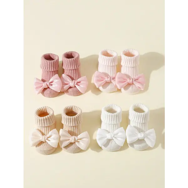 4 Pairs Toddler Ankle Socks – Soft Cotton Bow Socks for Baby Girls Anti-Slip 0–24 Months - SU027-4qfdlj / 1-2y