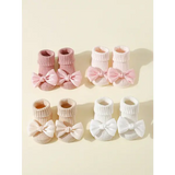 4 Pairs Toddler Ankle Socks – Soft Cotton Bow Socks for Baby Girls Anti-Slip 0–24 Months - SU027-4qfdlj / 1-2y
