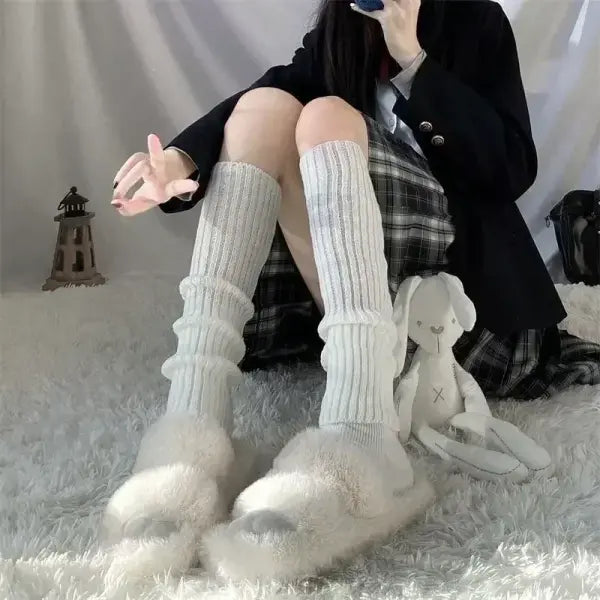 Knitted Lolita Leg Warmers – Women’s Long Wool Socks & Arm Warmers Autumn Winter Y2K Crochet Boot Cuffs (40–70cm)