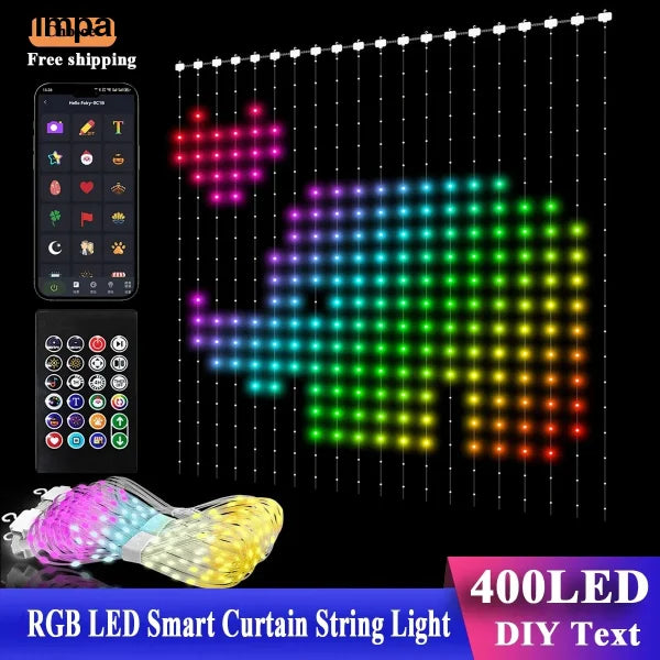 400LED Smart Curtain Lights with Bluetooth App Control for Decor