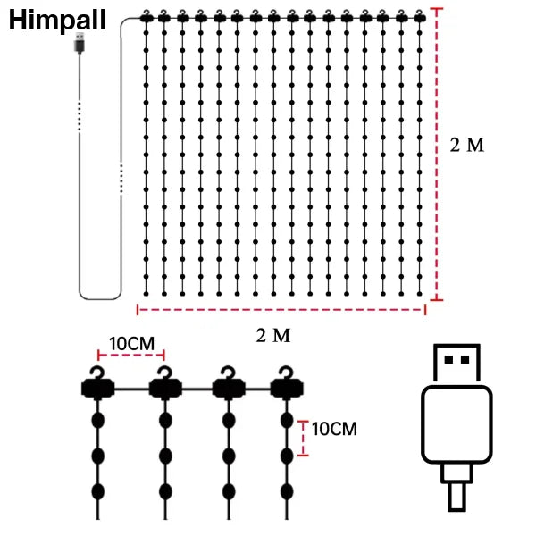 400LED Smart Curtain Lights with Bluetooth App Control for Decor - 2MX2M 400Leds