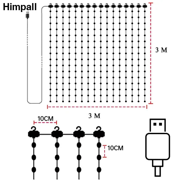 400LED Smart Curtain Lights with Bluetooth App Control for Decor - 3MX3M 400Leds