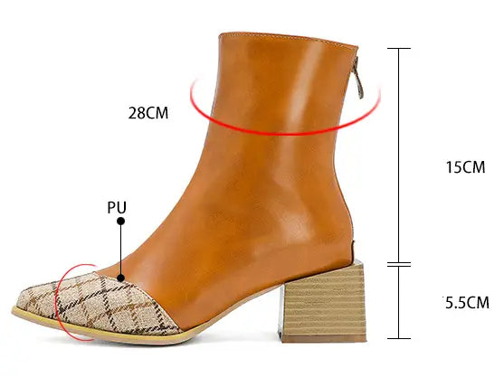 Plus Size British Short Boots Women Pointed Thick Heel Zipper Martin Boots Leather Boots Women