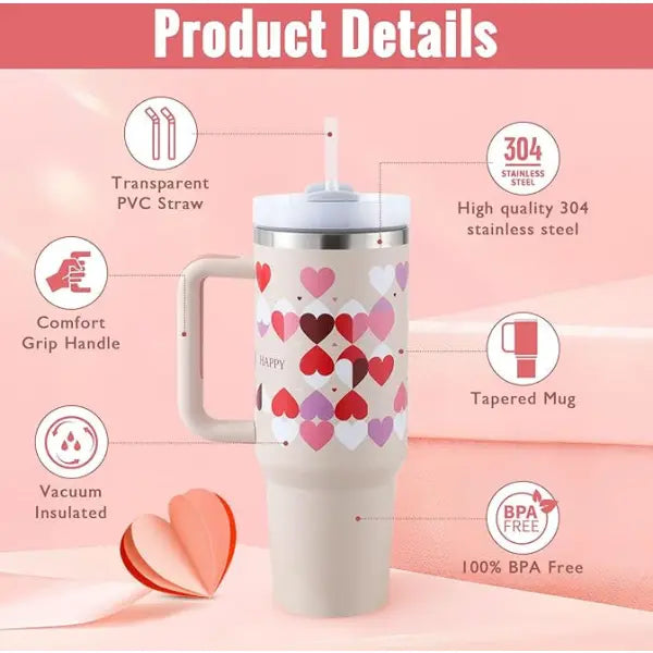 40oz Insulated Stainless Steel Tumbler with Handle and Lid