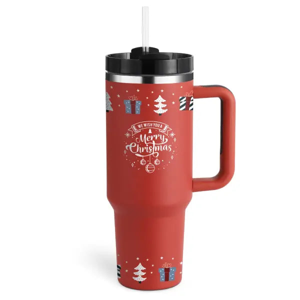40oz Insulated Stainless Steel Tumbler with Handle and Lid - Christmas Red B / 1200ML / 1PC