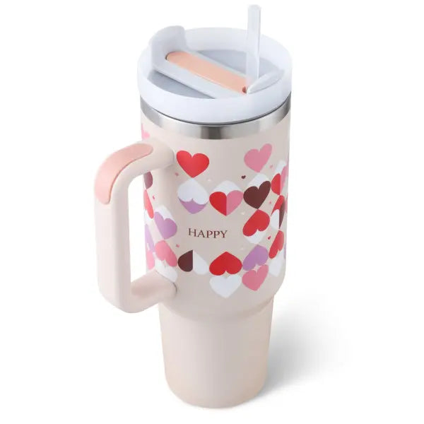 40oz Insulated Stainless Steel Tumbler with Handle and Lid - Pink love A / 1200ML / 1PC