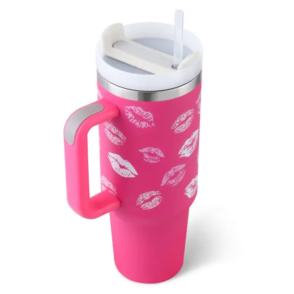 40oz Insulated Stainless Steel Tumbler with Handle and Lid - Rose Red / 1200ML / 1PC
