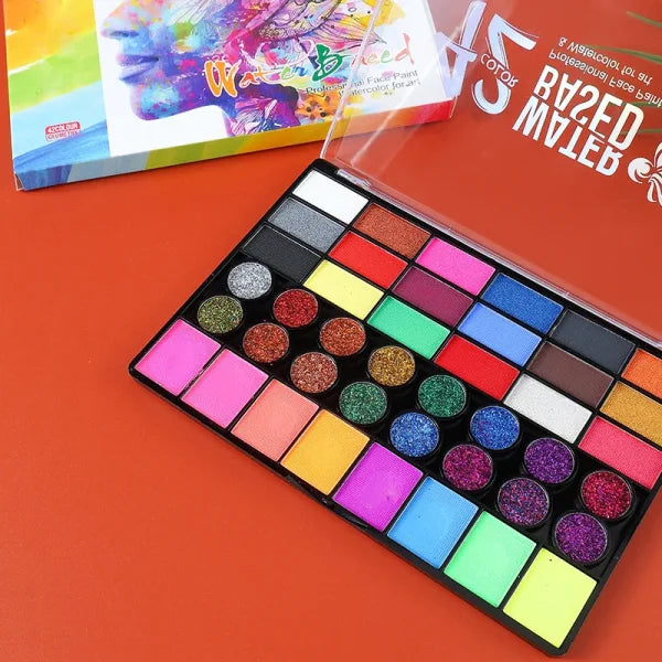 42 Colors Water Soluble Face & Body Painting Set – UV Neon Glitter for Halloween & Parties