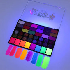 42 Colors Water Soluble Face & Body Painting Set – UV Neon Glitter for Halloween & Parties - Himpall