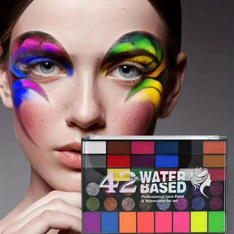 42 Colors Water Soluble Face & Body Painting Set – UV Neon Glitter for Halloween & Parties