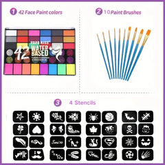 42 Colors Water Soluble Face & Body Painting Set – UV Neon Glitter for Halloween & Parties - Himpall