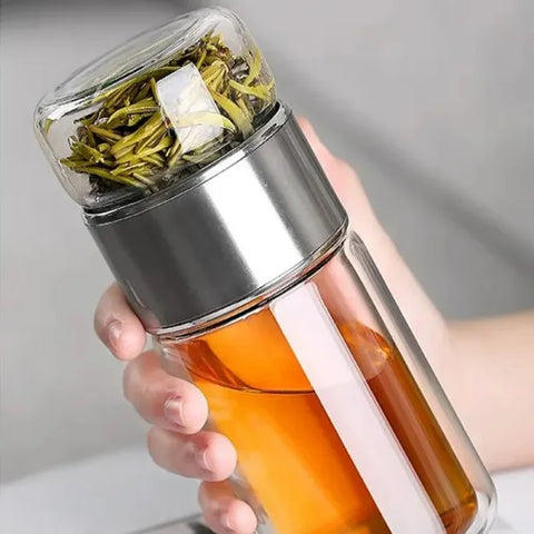 420ML Glass Tea Infuser Bottle – Double Layer Borosilicate Tumbler - Himpall