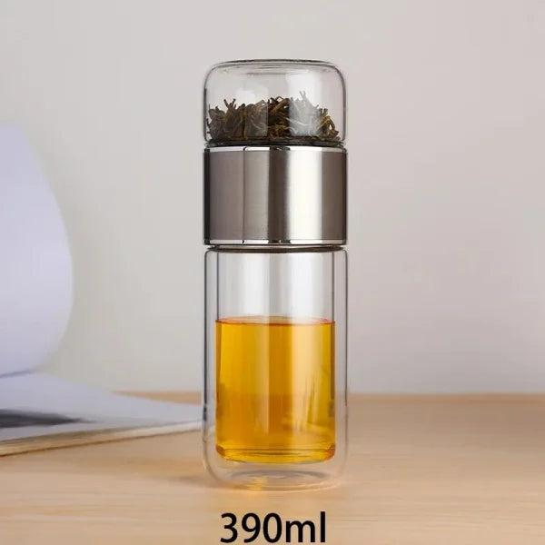 420ML Glass Tea Infuser Bottle – Double Layer Borosilicate Tumbler - Himpall
