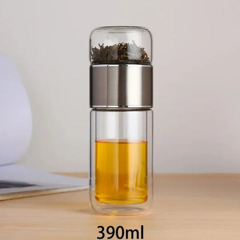 420ML Glass Tea Infuser Bottle – Double Layer Borosilicate Tumbler - Himpall