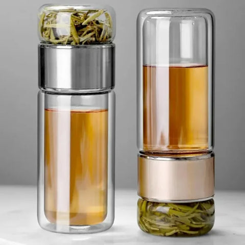 420ML Glass Tea Infuser Bottle – Double Layer Borosilicate Tumbler - Himpall