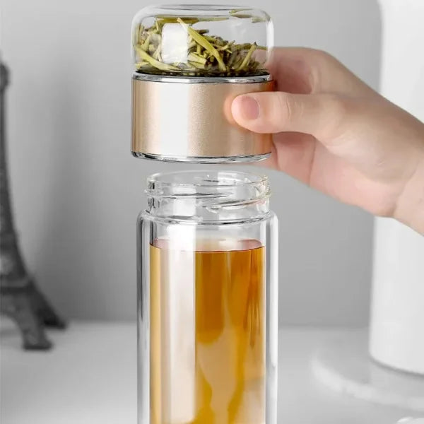 420ML Glass Tea Infuser Bottle – Double Layer Borosilicate Tumbler - Himpall