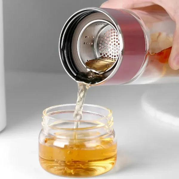 420ML Glass Tea Infuser Bottle – Double Layer Borosilicate Tumbler - Himpall