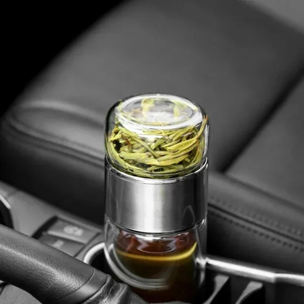 420ML Glass Tea Infuser Bottle – Double Layer Borosilicate Tumbler - Himpall