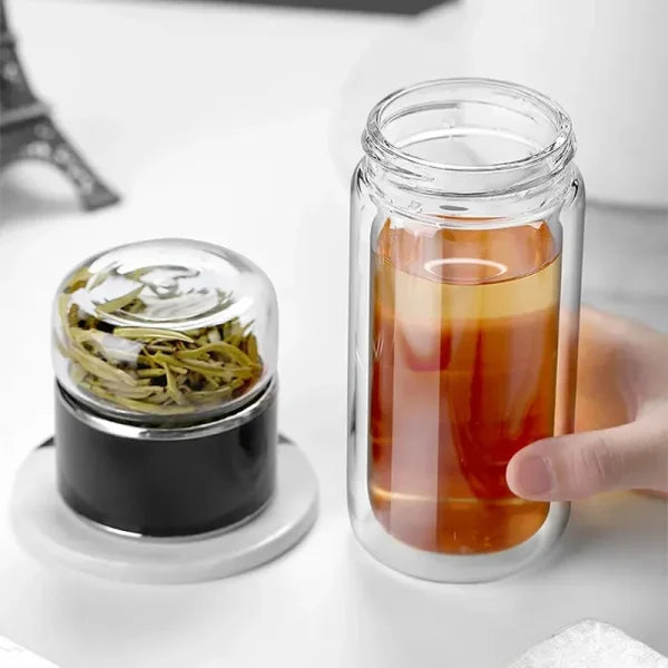 420ML Glass Tea Infuser Bottle – Double Layer Borosilicate Tumbler - Himpall