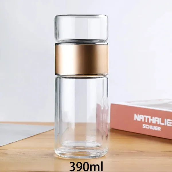 420ML Glass Tea Infuser Bottle – Double Layer Borosilicate Tumbler - Himpall