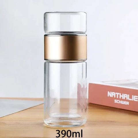 420ML Glass Tea Infuser Bottle – Double Layer Borosilicate Tumbler - Himpall