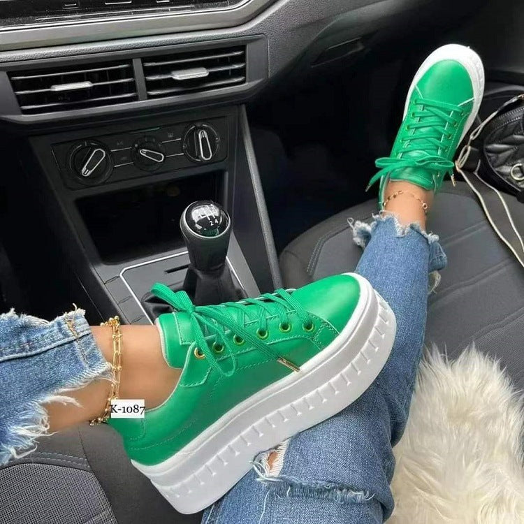Round Toe Patent Leather Flat Sneakers with Durable Rubber Material - Green / Size37