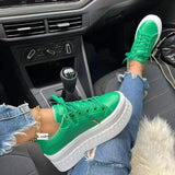 Round Toe Patent Leather Flat Sneakers with Durable Rubber Material - Green / Size37