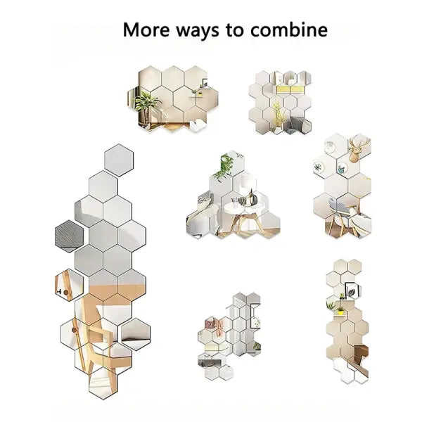 45pcs Mirror Wall Sticker Hexagon Wall Art Sticker DIY Household Decorative Tiles Sticker - 45pcs