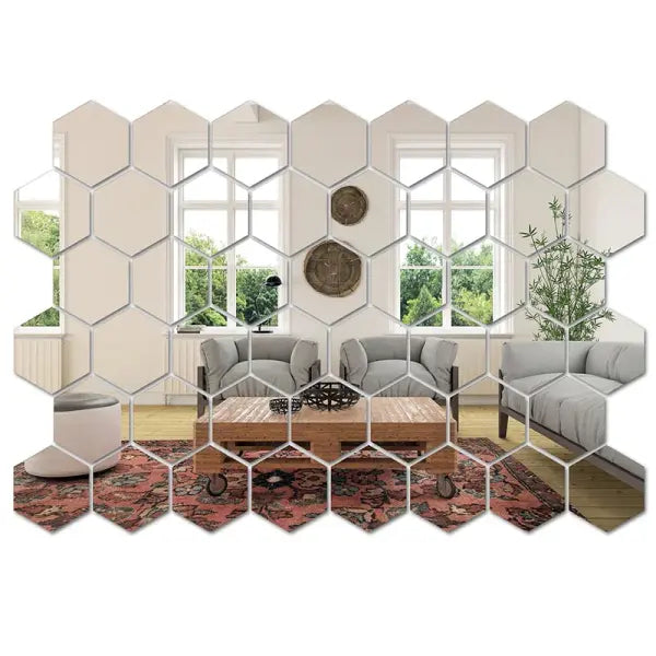 45pcs Mirror Wall Sticker Hexagon Wall Art Sticker DIY Household Decorative Tiles Sticker - 45pcs