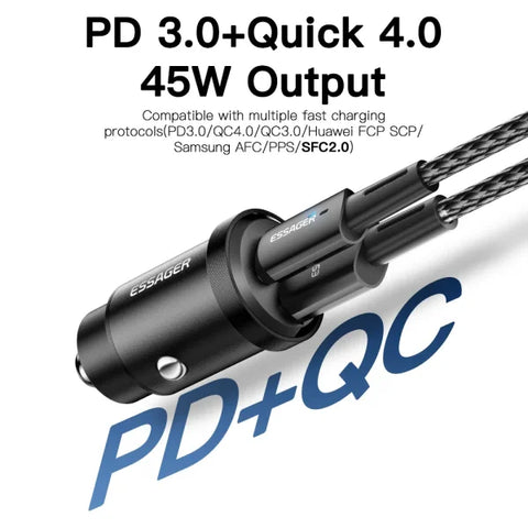 45W USB Car Charger – Fast Charging QC 4.0 PD 3.0 Type-C Adapter - Himpall