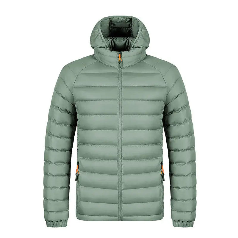 Men’s Winter Lightweight Hooded Coat with Pockets and Zipper - Light green / 2XL