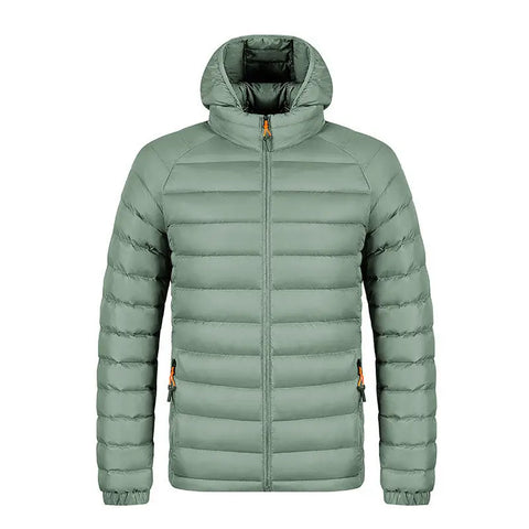 Men’s Winter Lightweight Hooded Coat with Pockets and Zipper - Light green / 2XL