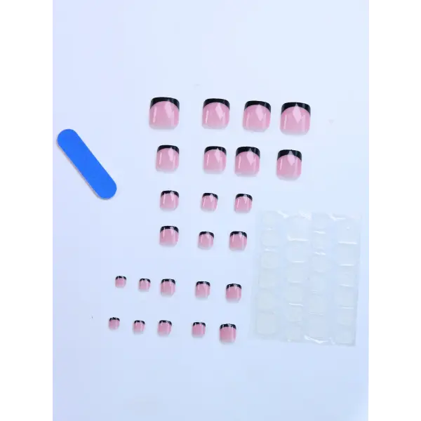 48pcs French Black Border Foot Armour Glossy Fake Toenails Set