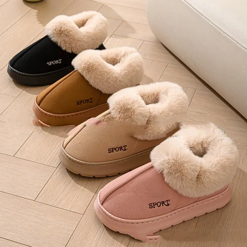 Cozy Plush Soft Slippers Shoes For Women Non-Slip Platform Shoes With Faux Fur Lining Mute Sole And Comfortable Fit