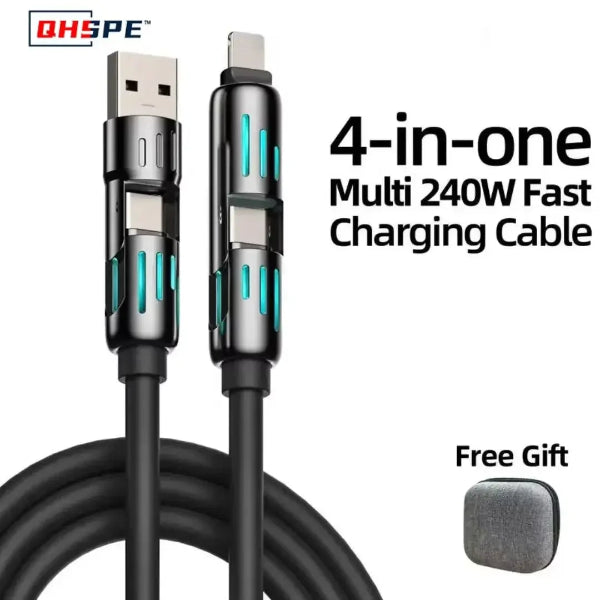 4-in-one multi charging cable with QHSPE branding on a white background