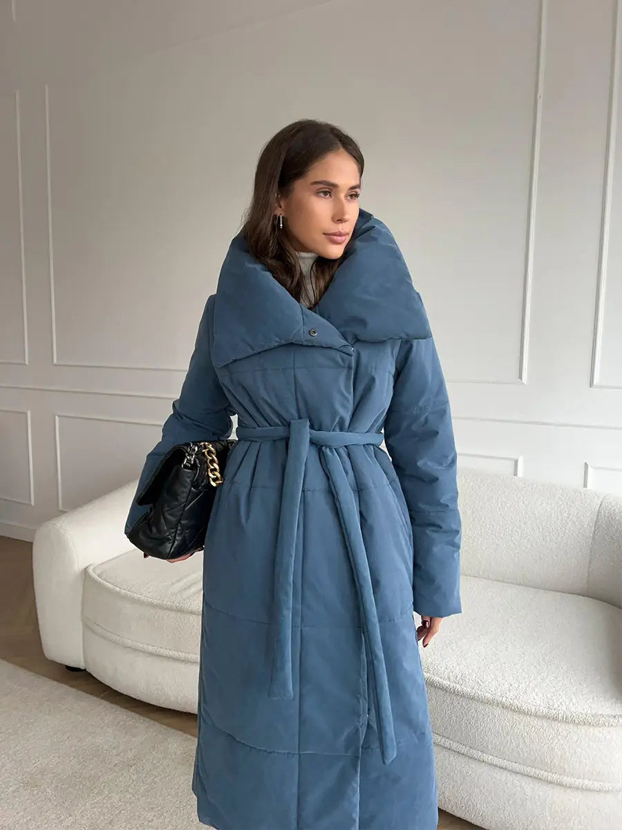 Fashion Large Lapel Long Coat Winter Warm Cotton Jacket for Women