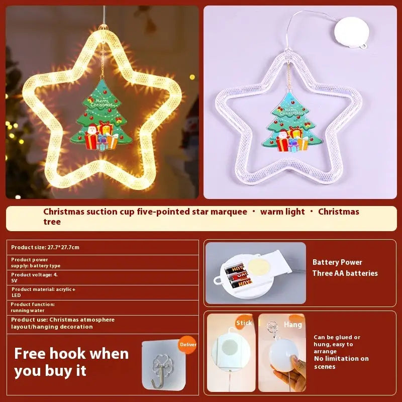 Christmas LED Star Pendant Lights for Holiday Window Decoration - Christmas Tree / Battery Type