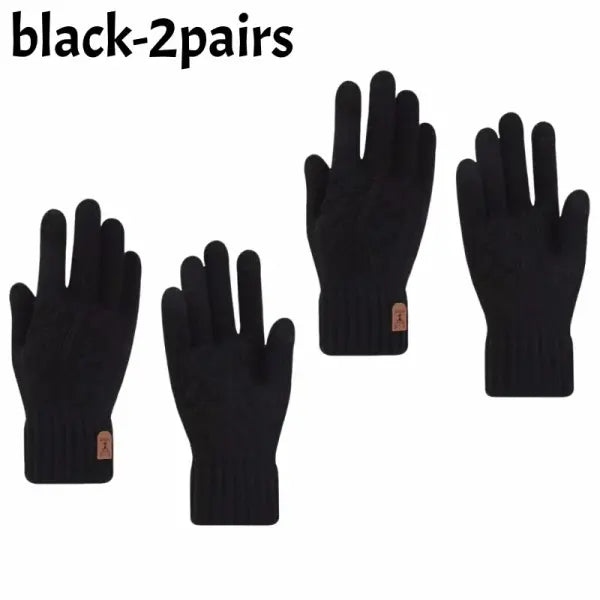 Winter Touchscreen Gloves – Unisex Knit Finger Gloves Warm Machine Washable for Travel Cycling & Sports - black 2pairs