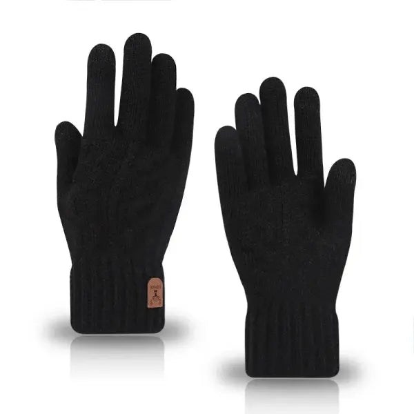 Winter Touchscreen Gloves – Unisex Knit Finger Gloves Warm Machine Washable for Travel Cycling & Sports - black 1pair