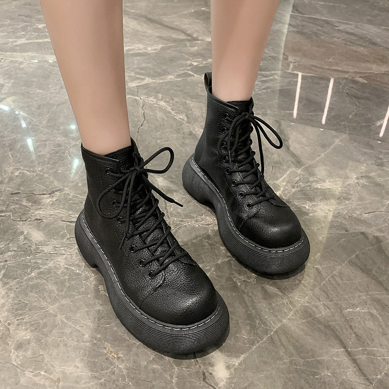 Fashion Lace-up Ankle Boots Women Thin Skinny Boots - Black / Add cotton / 35 - Hair Remover