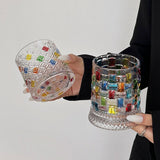 Hand Painted Rattan Glass Tumbler with Matching Base - Rattan money - Hair Remover