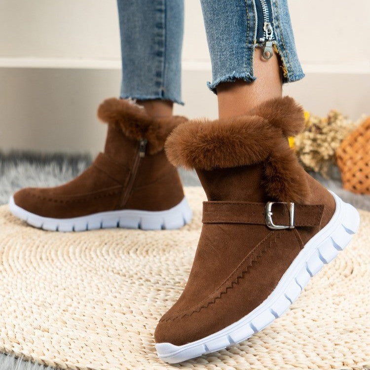 Round Toe Suede Flat Boots with Warm Lining Material