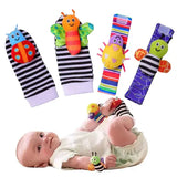 4PCS Baby Rattles & Socks Set – Animal Foot & Wrist Strap Toys for 0–12 Months Toddlers - 4PCs